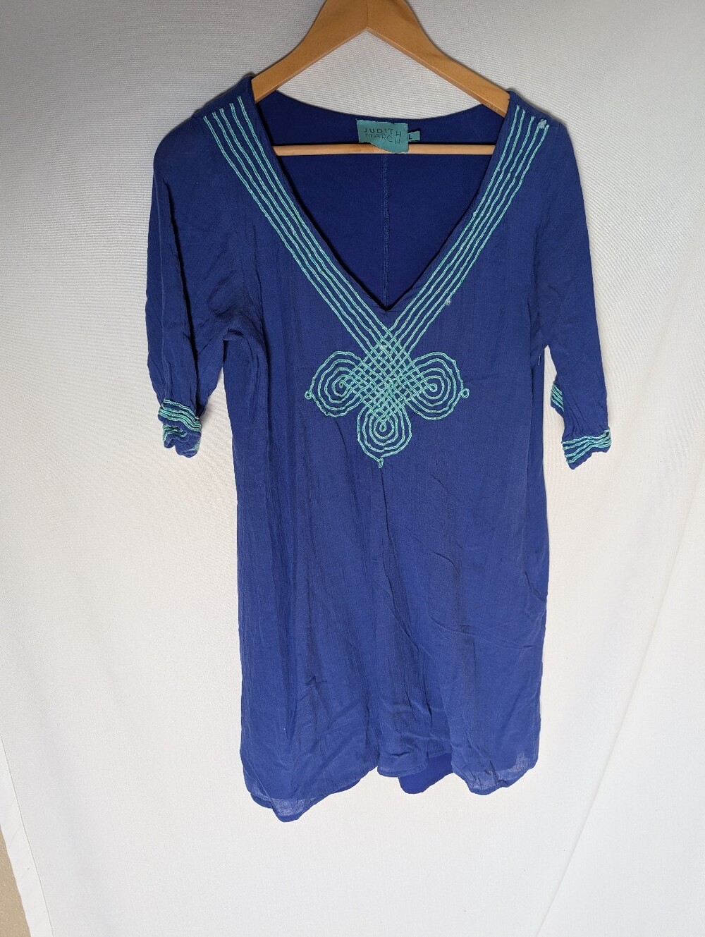 Judith March Blue Tunic Dress with Teal Embroidery Size Large